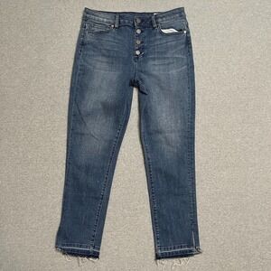 Vince Camuto Jeans Womens 8 Blue Skinny Exposed Button Slit Release Hem Denim